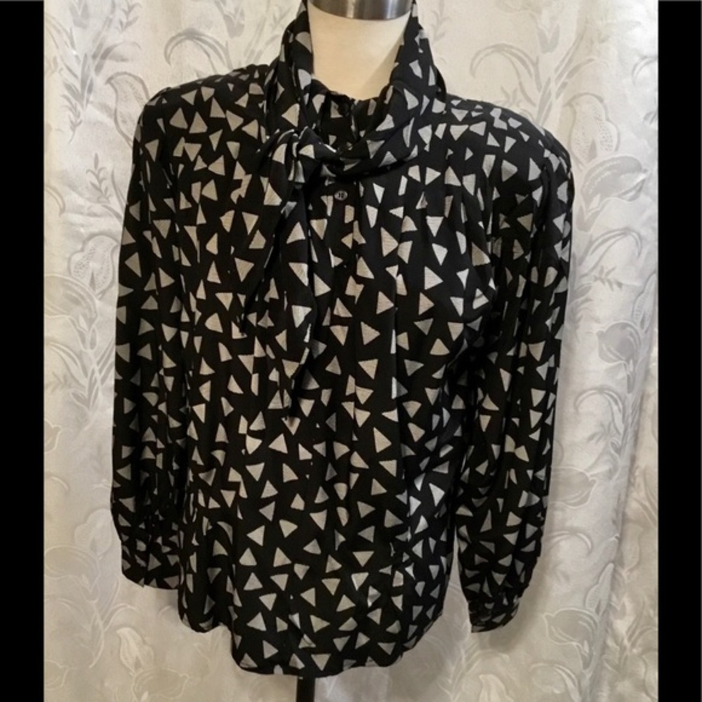 Brett Harrison Long Sleeve Black Gray Silk Blouse